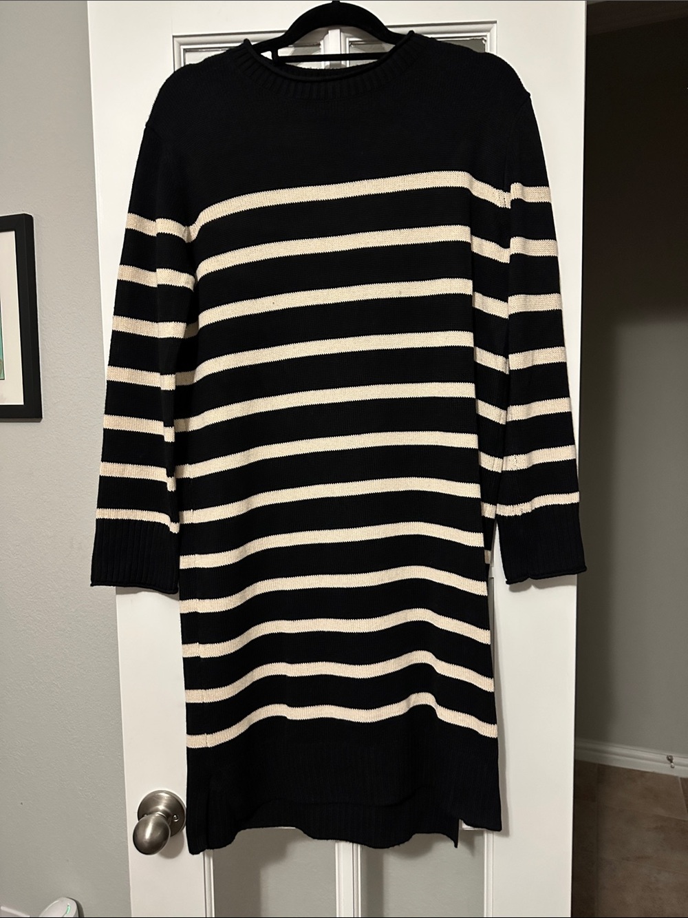 Jessica Simpson Black & Cream Striped Midi Sweater Dress